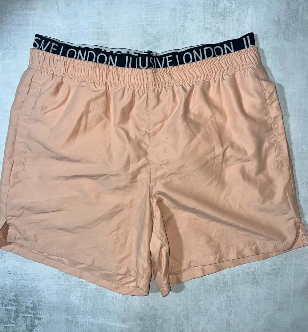 Illusive London Men's Peach Swim Shorts with Logo Waistband